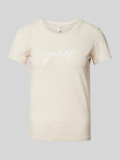 Guess T-shirt z nadrukiem z logo model ‘CARRIE’ Beżowy melanż 2