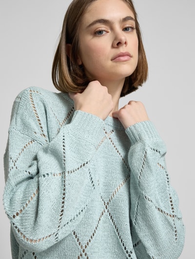 Only Comfort fit gebreide pullover met broderie anglaise, model 'GEENAS' Oceaanblauw - 3