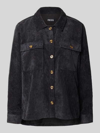 Pieces Loose Fit Hemdbluse in Cord Optik Modell 'EFFI' BLACK 2