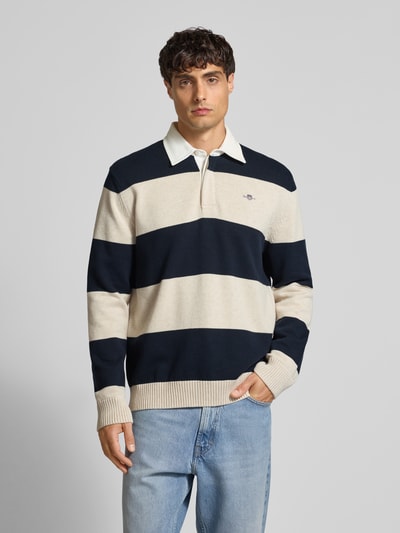 Gant Strickpullover mit Polokragen und Label-Stitching Dunkelblau 4