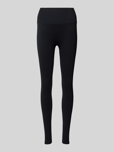 Produktfoto, schwarze Leggings mit elastischem Bund von aim'n im Seamless-Design, körpernahe Passform, Material-Mix mit Stretch-Anteil.