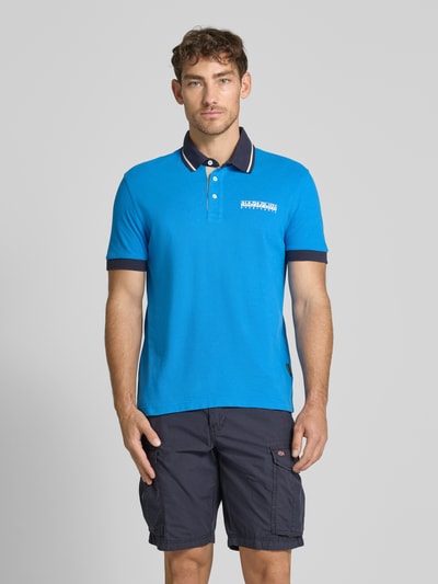 Napapijri Slim fit poloshirt met labelprint Koningsblauw - 4