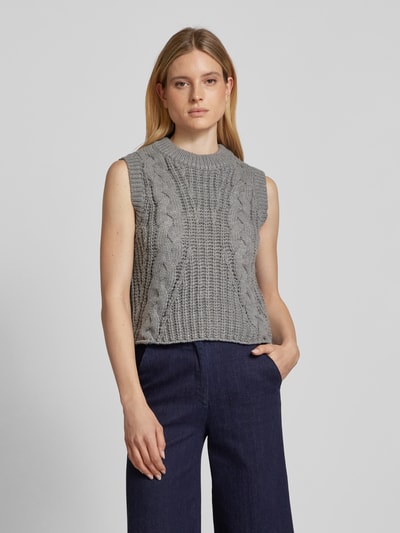 Vero Moda Regular Fit Pullunder mit Wollanteil und Zopfstrickmuster Modell 'KEYSA' Mittelgrau 4