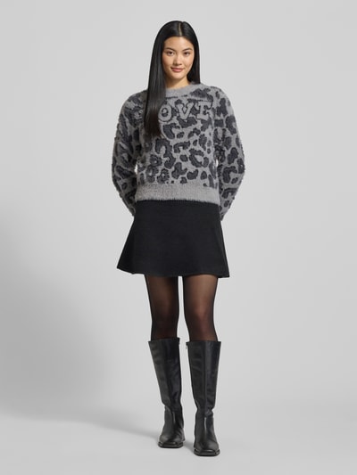 VERO MODA Regular Fit Strickpullover mit Allover-Muster Modell 'JUNGLE' Graphit 1