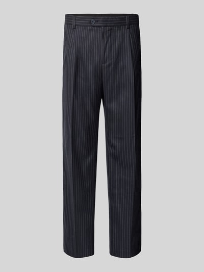 Produktfoto, szerokie spodnie z mieszanki wełny model '220-LOOSE OTTO LANO PL' od SELECTED HOMME, czarne z białymi prążkami, denim, mid waist.