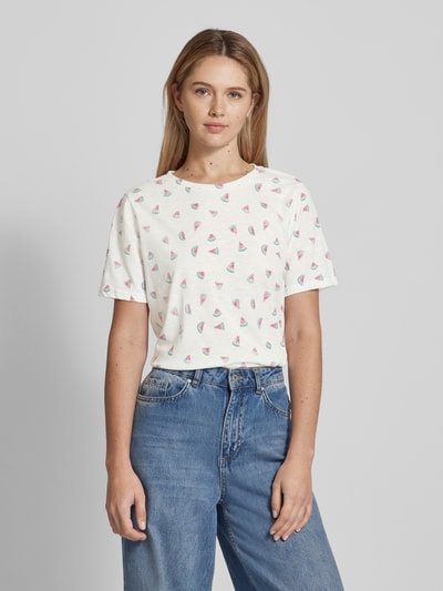 Fransa T-shirt met all-over motiefprint, model 'Hazel' Felroze - 4