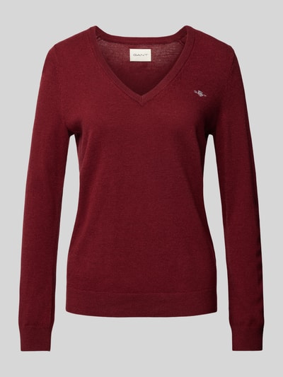 Gant Wollen pullover met V-hals Bordeaux - 2