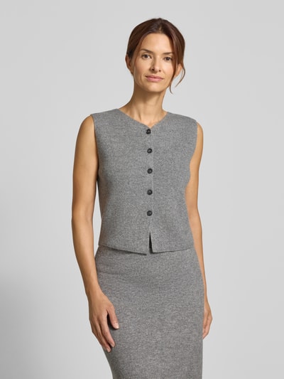 Oui Strickweste mit V-Ausschnitt Hellgrau Melange 4