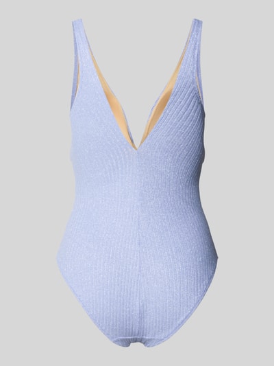 Produktfoto, Badeanzug mit Gürtel Modell 'TINJIS' von Marie Jo in Hellblau, Ripp-Optik, Material-Mix mit Stretch-Anteil, Tiefer V-Ausschnitt