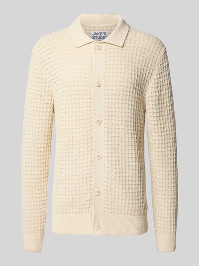 JAKE*S STUDIO MEN Strickjacke mit Strukturmuster und Polokragen Ecru 2