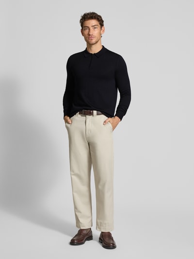 JOOP! Collection Sweter z dzianiny z żywej wełny z kołnierzykiem polo model ‘Dondor’ Ciemnoniebieski 1