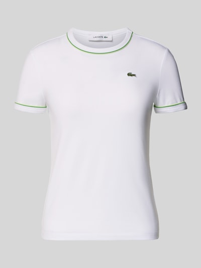 Produktfoto, Slim Fit T-Shirt aus Baumwoll-Mix von Lacoste in Optik: Unifarben mit Logo-Stitching, Kontrastfarbe und Kurzarm.