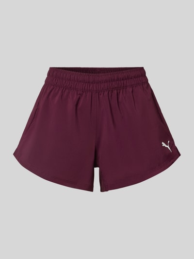 Produktfoto, Regular Fit Sportshorts mit Logo-Print von PUMA in Dunkelrot, glatte Textur, Damen Sportshorts von PUMA Performance