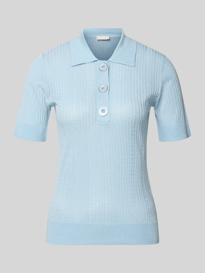 Produktfoto, Strickshirt mit Polokragen und Knopfleiste von Liu Jo White aus Viskose-Mix in Hellblau, Slim-Fit, 1/2-Arm, strukturierte Oberfläche