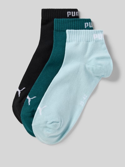 Produktfoto, Socken mit Label-Details im 3er-Pack von PUMA aus Baumwoll-Mix in Schwarz, Grün und Hellblau mit elastischem Rippenbündchen.