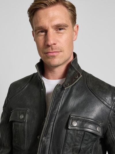 Gipsy Leren jack met opstaande kraag, model 'GARRECK' Zwart - 3