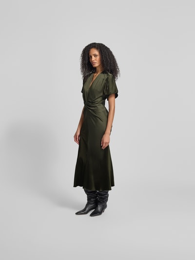 Victoria Beckham Midikleid mit V-Ausschnitt Oliv 1