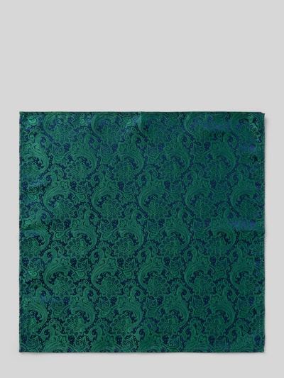 Produktfoto, Seideneinstecktuch mit Allover-Muster von MONTI in Grün mit blauen Elementen, quadratisch, reine Seide, 27x27 cm