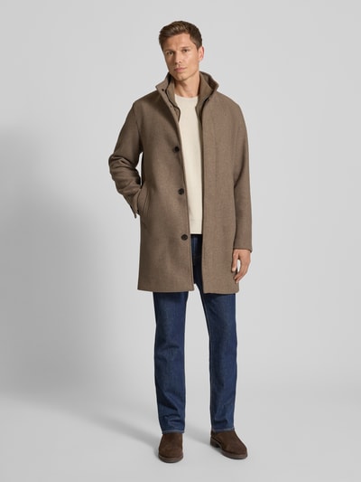 Jack & Jones Premium Mantel aus Woll-Mix mit Stehkragen und Eingrifftaschen Taupe 1