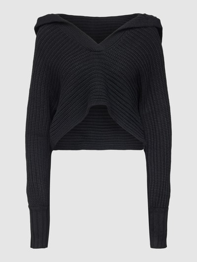 NA-KD Cropped Strickpullover mit Umlegekragen Black 2