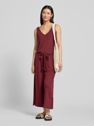 s.Oliver RED LABEL regular fit jumpsuit met strikceintuur van katoenmix Bordeaux - 1