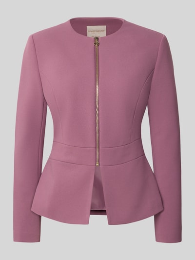 Produktfoto, Jacke mit Label-Detail von Rinascimento in Rosa, taillierte Passform, Rundhalsausschnitt, durchgehender Reißverschluss, glatte Textur, Rückenlänge bei Größe S 59 cm.