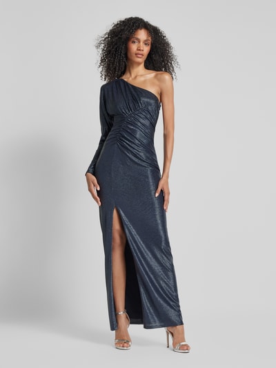 Lauren Ralph Lauren One shoulder-avondjurk met effectgaren, model 'SAKINA' Donkerblauw - 4