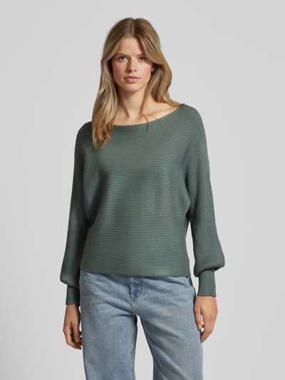 Only Gebreide pullover met boothals, model 'ADALINE' Rietgroen - 4