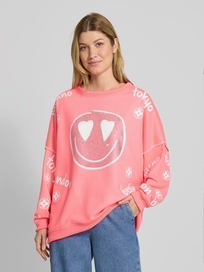 miss goodlife Oversized sweatshirt met siersteentjes Neon roze - 4