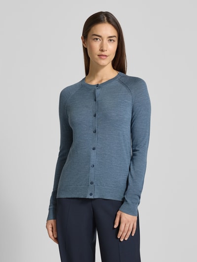 BOSS Regular fit gebreid jack van zuivere scheerwol, model 'FONAMI' Rookblauw - 4