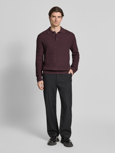 Samsøe Samsøe Strickpullover aus Woll-Mix mit Polokragen Modell 'CAIDEN' Bordeaux 1
