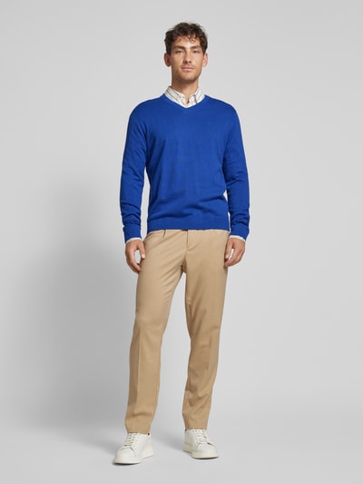 Tom Tailor Regular fit gebreide pullover met V-hals Koningsblauw - 1