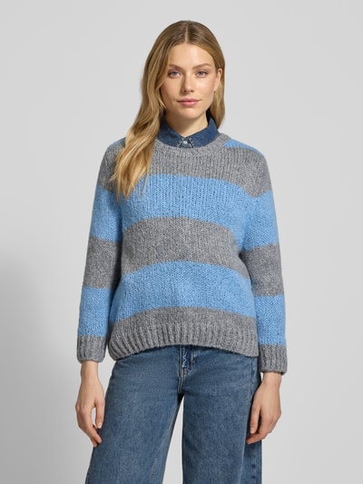 Oui Strickpullover mit gerippten Abschlüssen Hellblau 4