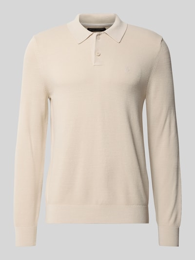 Produktfoto, Regular Fit Pullover aus reiner Baumwolle von Marc O'Polo in Beige mit feiner Struktur und Knopfleiste vor neutralem Hintergrund.