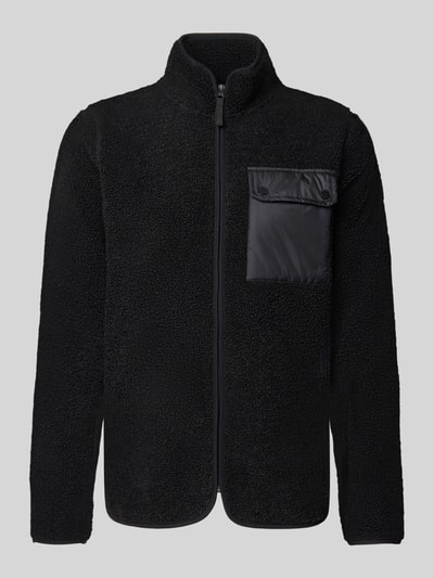 Produktfoto, Regular Fit Jacke mit Stehkragen Modell 'Peter' von Didriksons aus schwarzem Strukturmaterial mit Brusttasche und Reißverschluss
