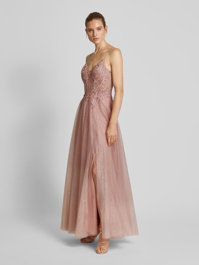 Luxuar Abendkleid mit Spitzenbesatz Rosa 1