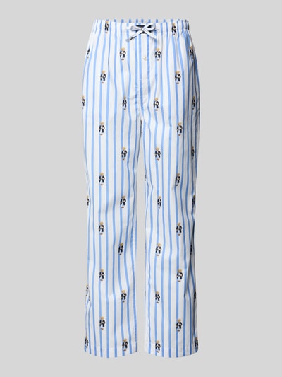 Produktfoto, Comfort Fit Pyjama-Hose mit Polo-Bear-Muster Modell 'PJ PANT-SLEEP-BOTTOM' von Polo Ralph Lauren Underwear, reine Baumwolle, hellblau mit vertikalen Streifen und Allover-Muster, elastischer Bund und Eingrifftaschen.