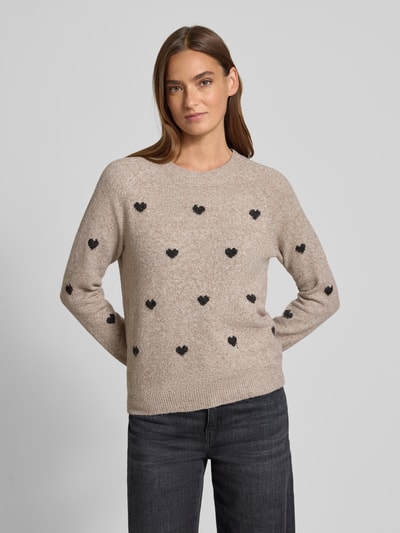Vero Moda Regular Fit Strickpullover mit Raglanärmeln Modell 'DOFFY' Taupe 4