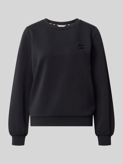 Produktfoto, zwart Relaxed Fit sweatshirt uit viscosemix Model 'Felpa' van Liu Jo met met siersteentjes, elastische boordjes, dames sweatshirt