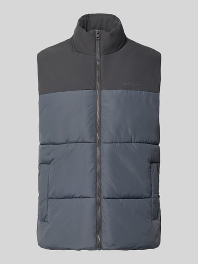 Produktfoto, Weste mit Stehkragen Modell 'RAZE' von JACK & JONES in Grau mit Label-Print, Reißverschluss und Eingrifftaschen, Regular Fit
