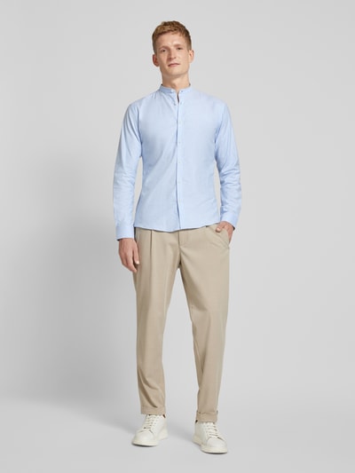 Lindbergh Slim Fit Freizeithemd mit Stehkragen Modell 'Oxford' Hellblau 1