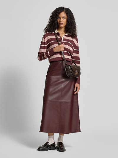 Jake*s Collection Regular fit midirok in leerlook Aubergine - 1