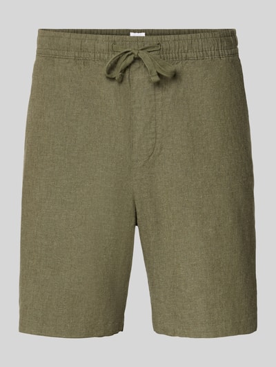Produktfoto, Leinenshorts mit elastischem Bund von GAP aus Baumwolle-Leinen-Mix in Oliv mit Kordelzug und Eingrifftaschen, Loose-Fit, Herren