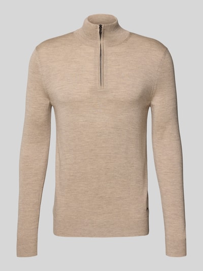 JOOP! Collection Gebreide pullover van scheerwol met opstaande kraag, model 'Dario' Beige - 2