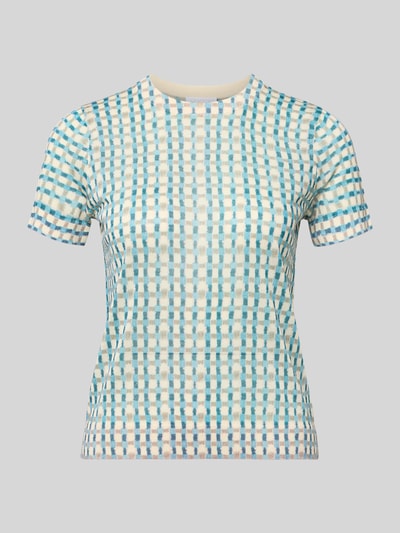 Produktfoto, Strickshirt aus Viskose-Mix im Allover-Look von Jake*s Collection in Blau und Creme mit Rundhalsausschnitt, Regular Fit, feine Struktur