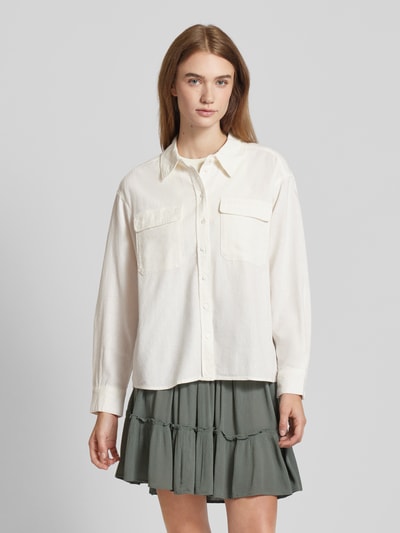 Only Oversized linnen blouse met paspelzakken op de borst, model 'CARO' Offwhite - 4