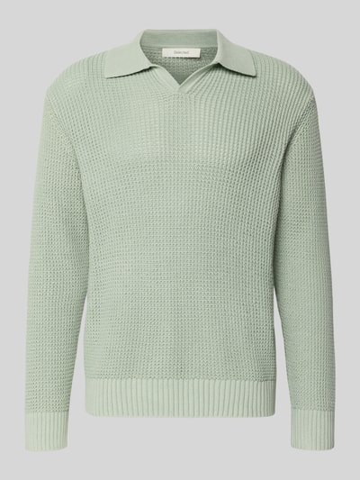 Produktfoto, Relaxed Fit Strickpullover aus reiner Baumwolle Modell 'DERECK' von SELECTED HOMME in Mintgrün, grob gestrickt, unifarben, Hemdkragen, gerippte Abschlüsse