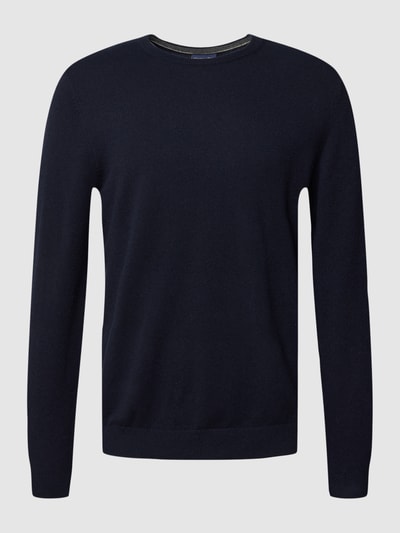 Christian Berg Men Kaschmir Pullover mit geripptem Rundhalsausschnitt Marineblau 2