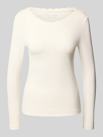Christian Berg Woman Pyjama-Oberteil in Ripp-Optik mit Spitzenbesatz Offwhite 1