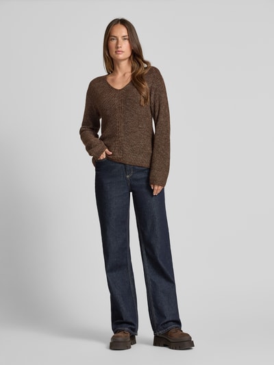 s.Oliver RED LABEL Regular fit gebreide pullover met wol Donkerbruin - 1